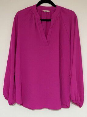 Entro Women’s Pink Long Sleeve Split Neck Blouse Size XL